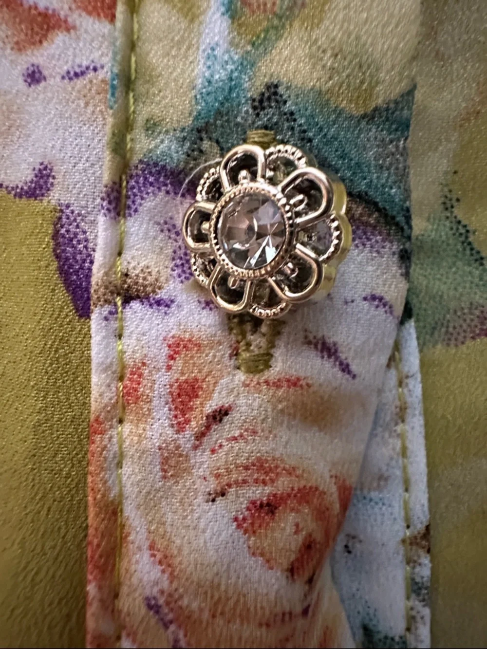 POL Floral Button-Up Blouse in Chartreuse with Multi-Color Flowers - Picture 4 of 8